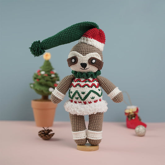 Sloth Crochet Wearing Green & Red Noel Hat Plush Toy
