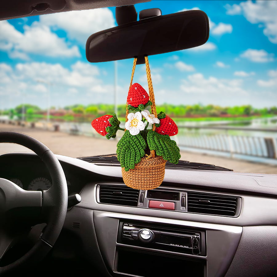 Crochet Strawberry, Daisy Flowers Car Hanging Pattern