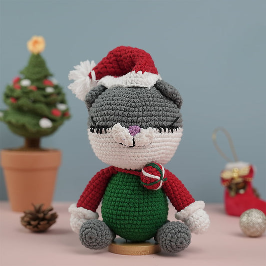 Kitten Crochet With Christmas Hat Plush Toy