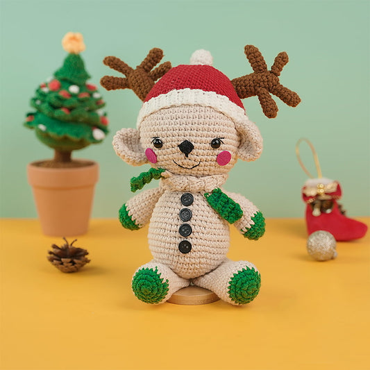 Reindeer Crochet With Green Scarf Plush Toy