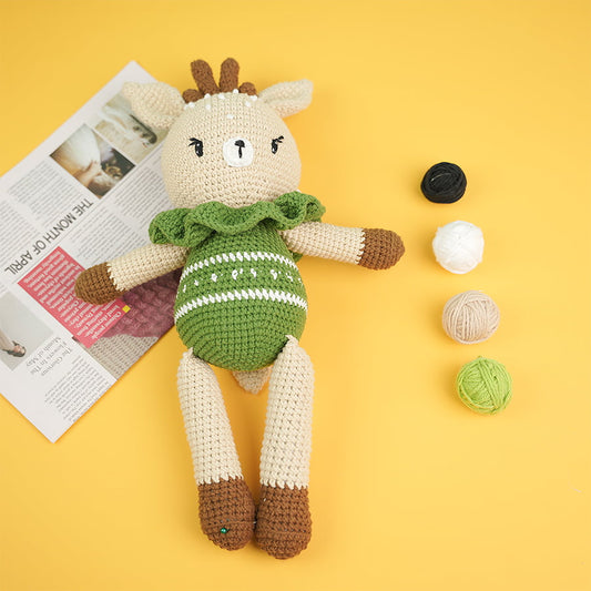 Reindeer Crochet Wearing Green Sweater Plush Toy