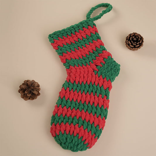 Green And Red Striped Sock Crochet Ornament