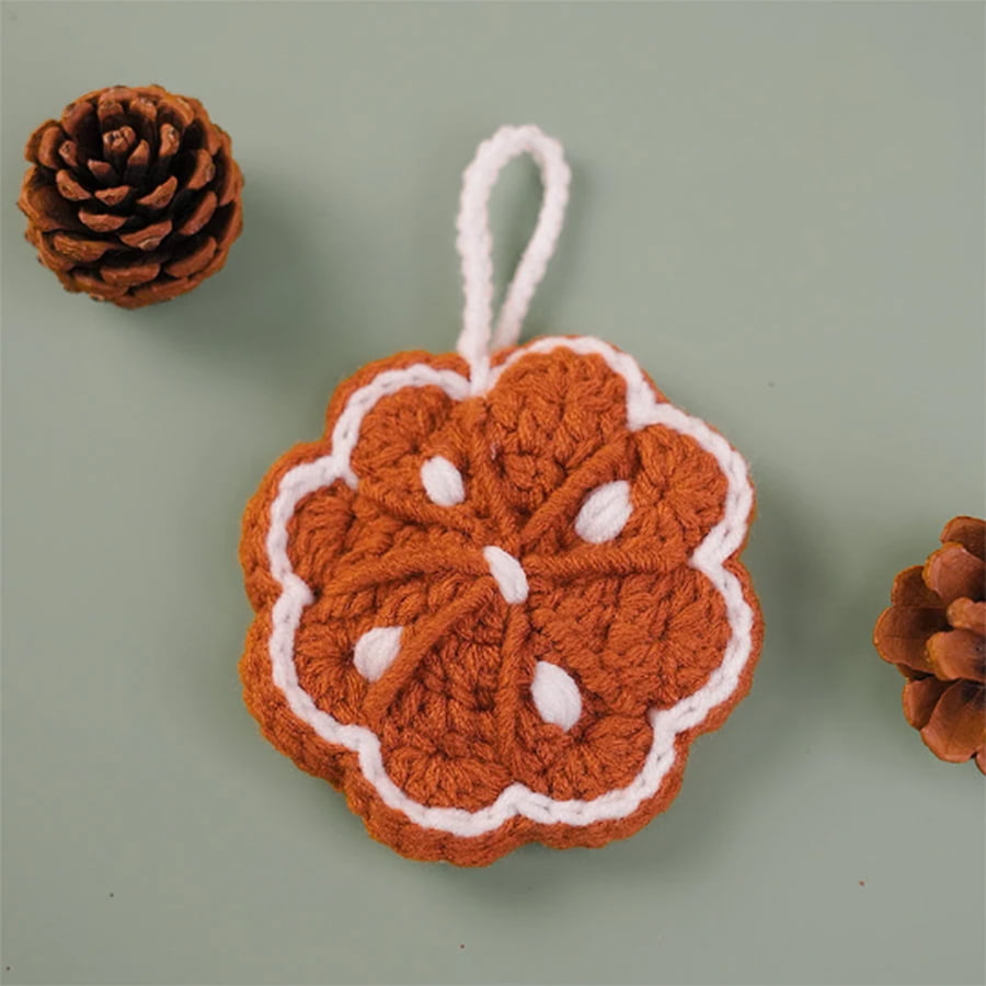 Crochet Pattern Decorative Brown White Flower For Christmas Tree