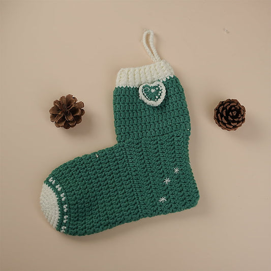Christmas Green Sock Decorate With Heart Ornaments