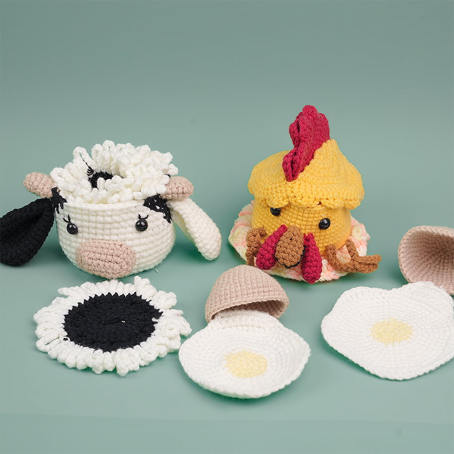 Combo Crochet Cow & Chicken Shaped Drink Patterns