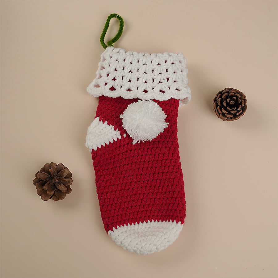 Red Sock With White Bom Bom Crochet Pattern