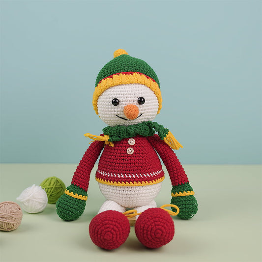 Snowman Crochet Wearing Green Hat Doll Plush Toy