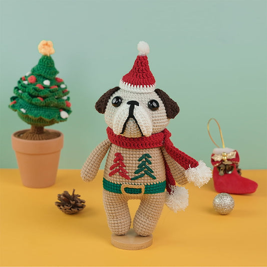 Bulldog Wearing Santa Clause Hat Plush Toy Crochet
