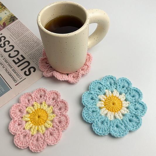Crochet Daisy Flower Coasters Set | Home Decor