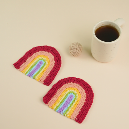 Rainbow Coaster Set | Crochet Rainbow Coaster
