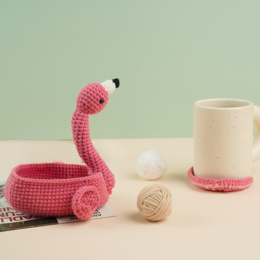 Pink Watercolor Flamingo Coaster Crochet