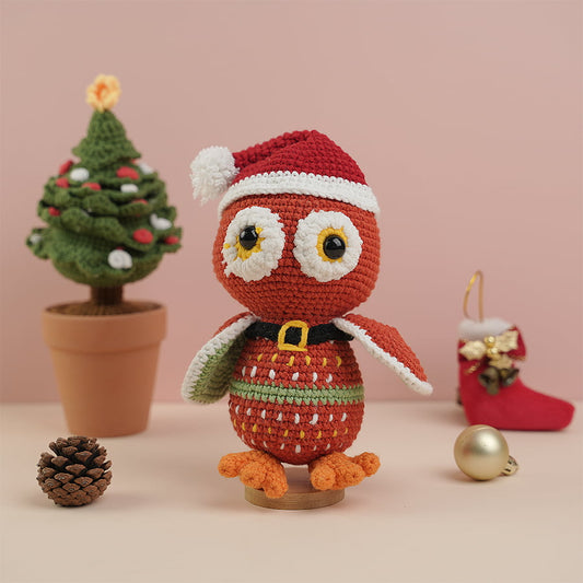 Owl Crochet Wearing Noel Hat And Necklace Plush Toy