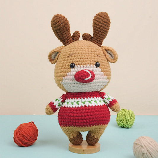 Reindeer Crochet With Red Nose Plush Toy