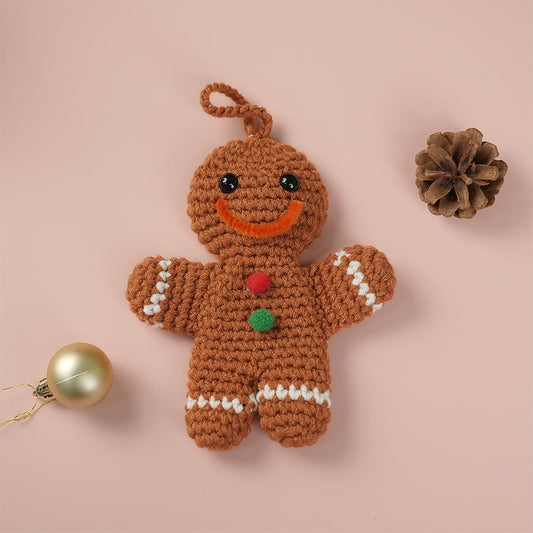 Decorative Gingerbread Man With Black Eyes For Christmas Tree Crochet Ornaments