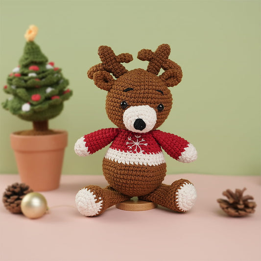 Reindeer Crochet Wearing A Snowflake Red Shirt Plush Toy