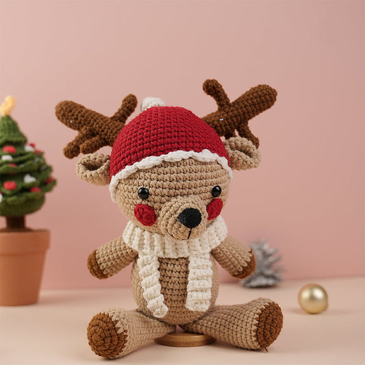 Reindeer Crochet With White Scarf Plush Toy