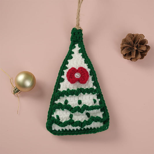 Decorative Christmas Tree With A Red Bow Crochet Ornament