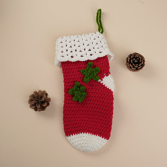 Red Sock With Green Stars Crochet Ornament