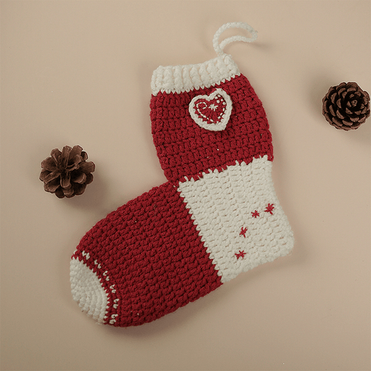 Christmas Red Sock Decorate With Heart Ornaments
