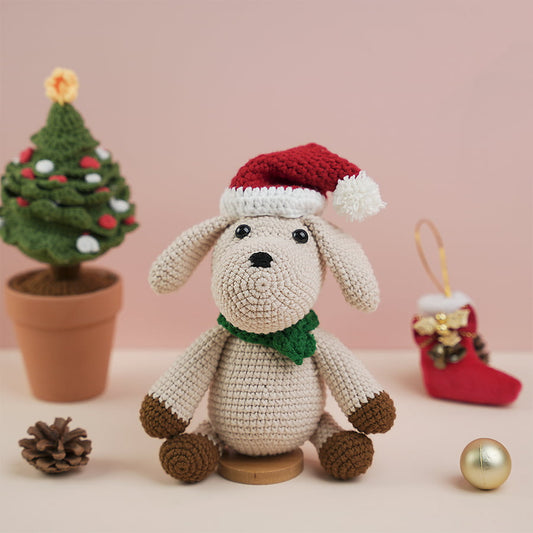 Poodle Crochet Wearing Hat & Scarf Christmas Plush Toy