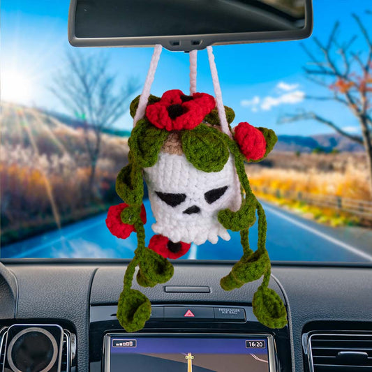 Handmade Poppy Flowers Skull Halloween Car Hanging Finished Product