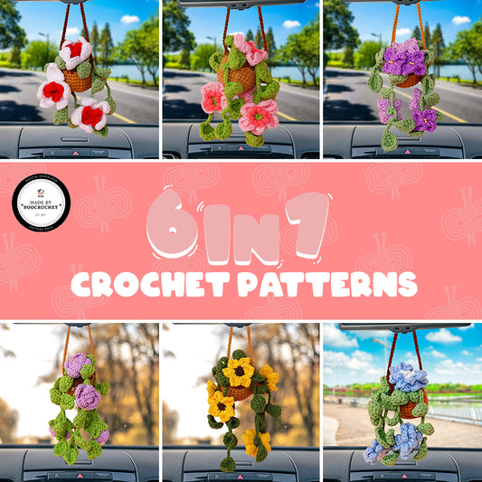 Bundle 6 in 1 Flower Car hanging Crochet Patterns