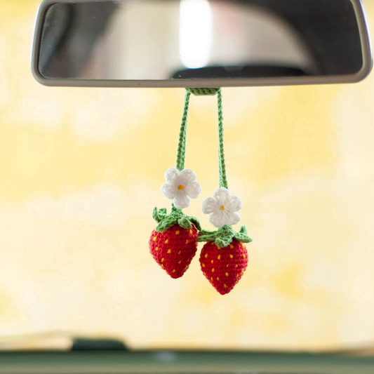 Charm Strawberry Flower Crochet Car Hanging