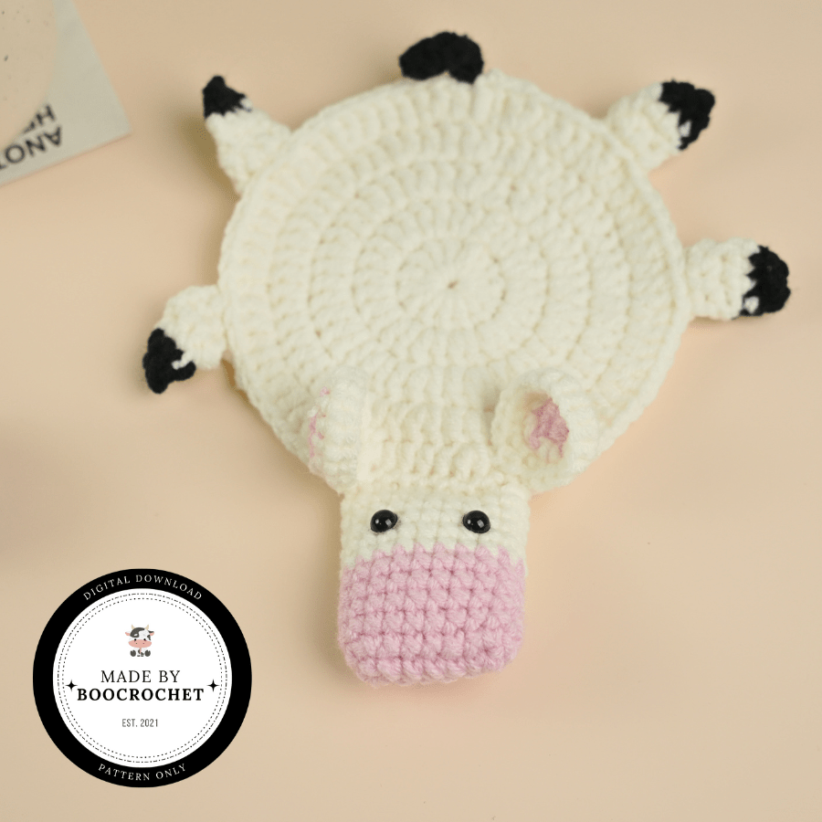 Pink Nose Cow Coaster Crochet Pattern
