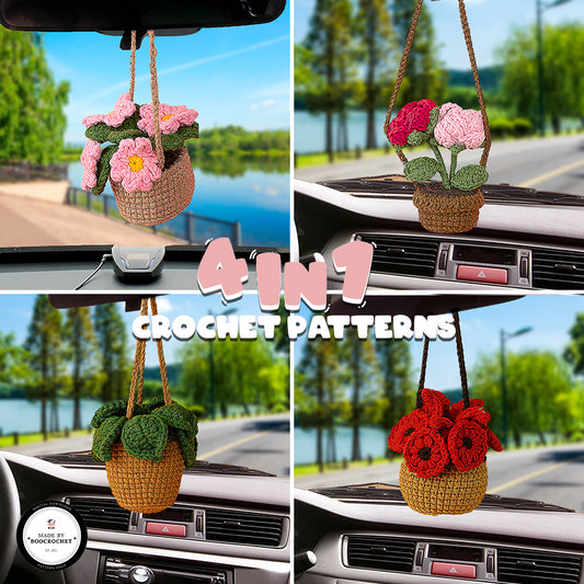 Bundle 4 in 1 - Flowers Basket Car Hanging