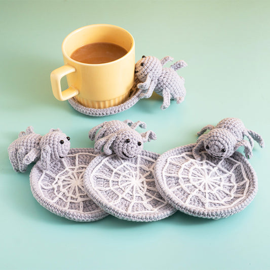 Handmade Grey Spiders Coasters Set Finished Product