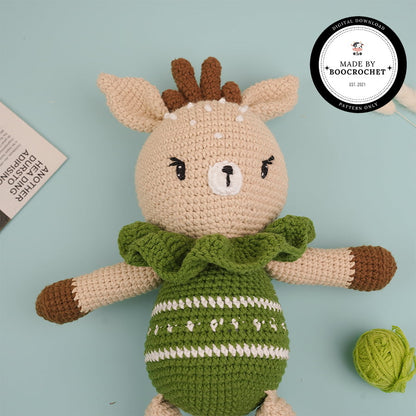 Handmade Reindeer Wearing Green Sweater Crochet Pattern
