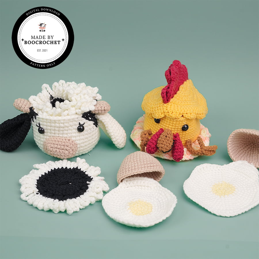 Combo Crochet Cow & Chicken Shaped Drink Patterns
