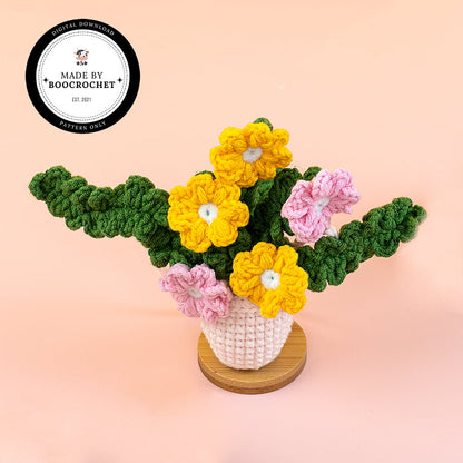Pink And Yellow Flowers Pot Crochet Car Hanging Pattern