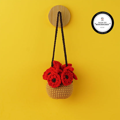 Poppy Flower Crochet Basket Car Hanging Pattern