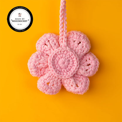 Sakura Flower Crochet Basket Car Hanging Pattern