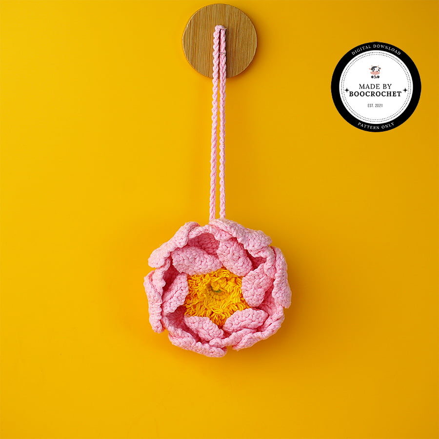 Crochet Peony Flower Car Hanging Pattern