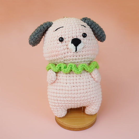 Crochet Dog With A Green Collar Keychain Pattern