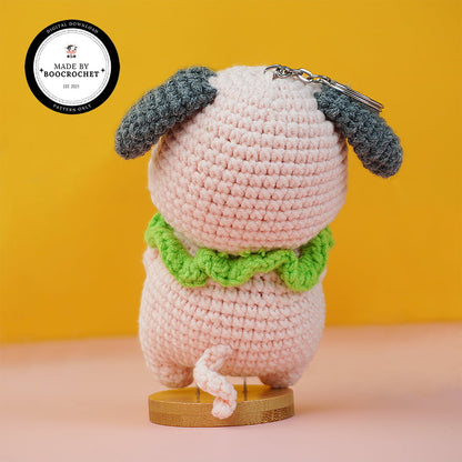 Crochet Dog With A Green Collar Keychain Pattern