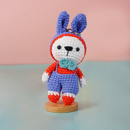 Crochet Rabbit Wearing Blue Bib Keychain Pattern