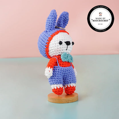 Crochet Rabbit Wearing Blue Bib Keychain Pattern