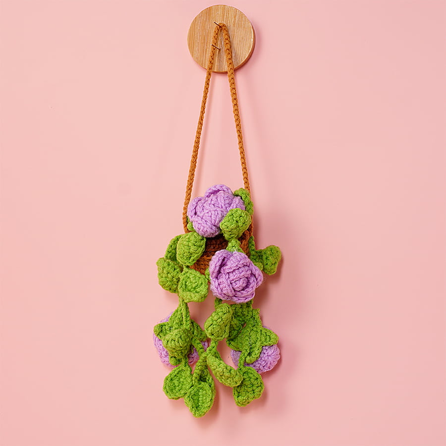 Crochet Purple Rose Basket Car Hanging Pattern