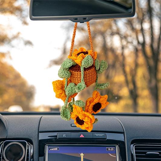 Crochet Black-Eyed Susan Basket Car Hanging