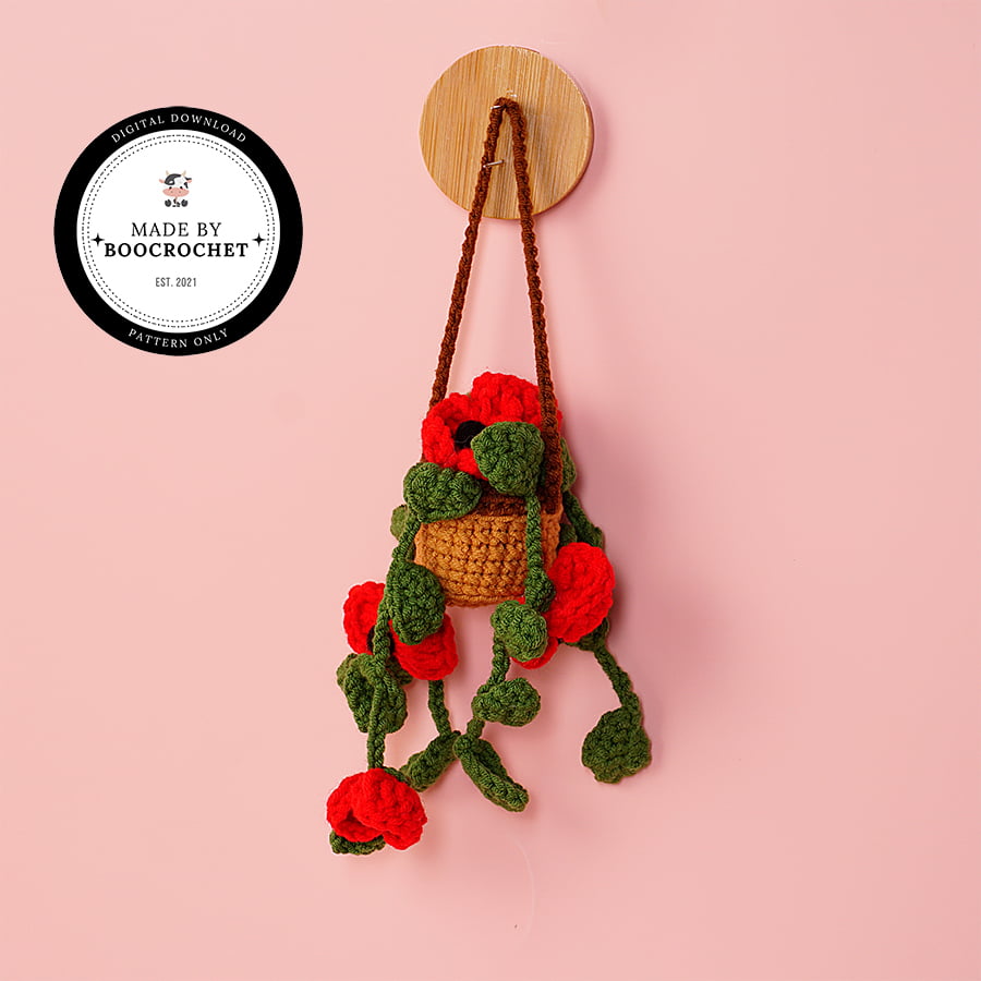 Crochet Poppy Basket Car Hanging Pattern