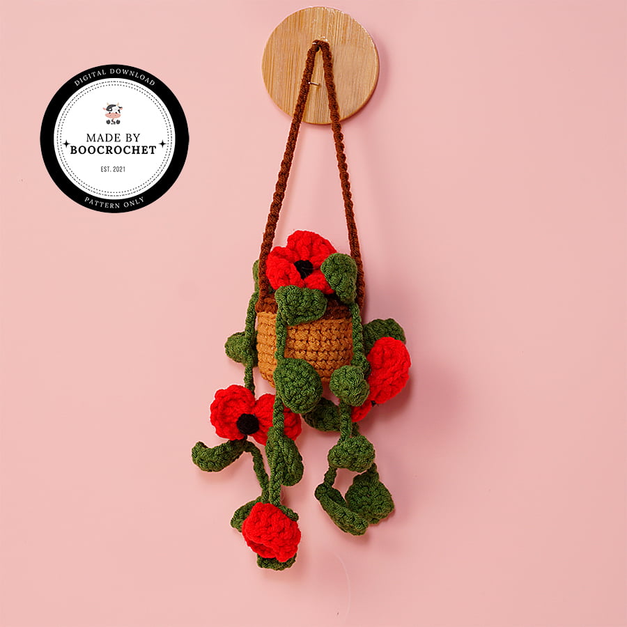 Crochet Poppy Basket Car Hanging Pattern
