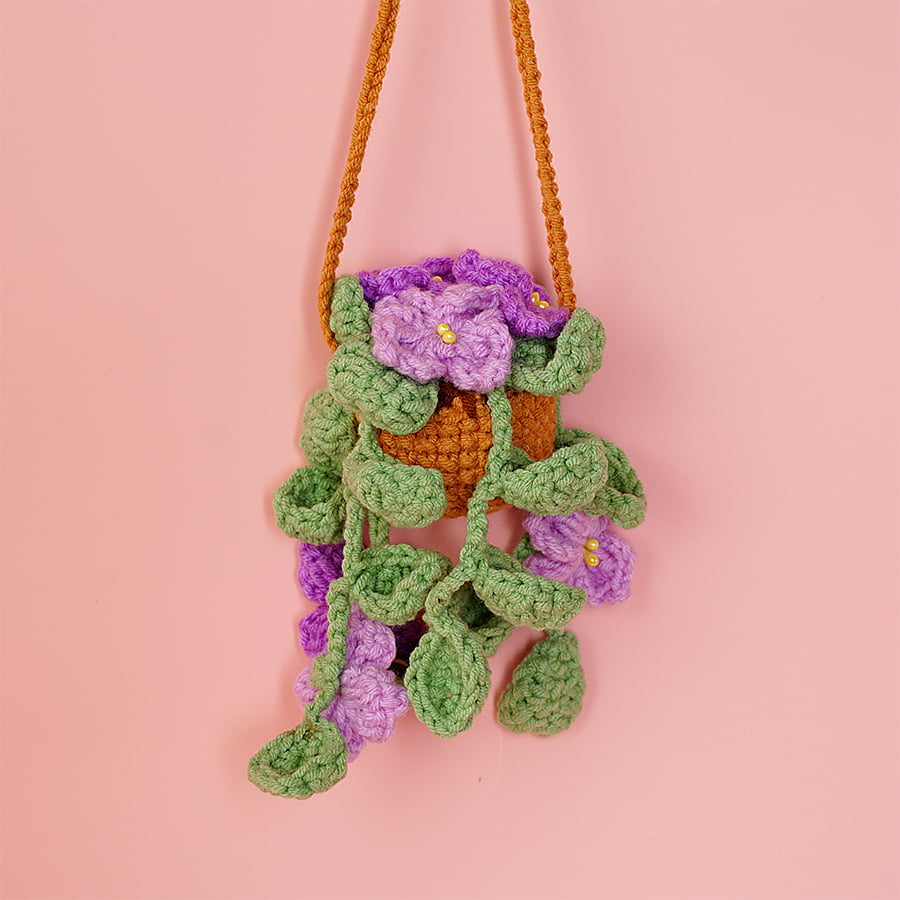Crochet Lilac Basket Car Hanging Pattern