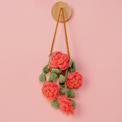 Crochet Peony Flower Basket Car Hanging Pattern