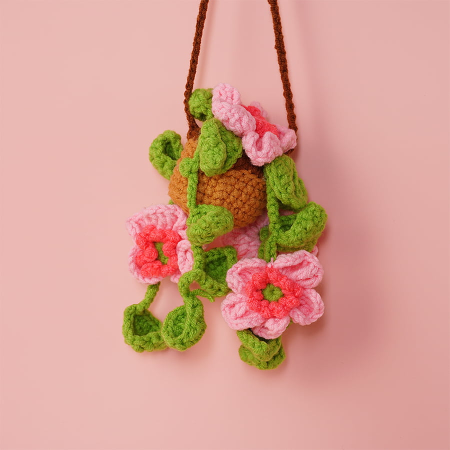 Crochet Cherry Blossom Basket Car Hanging Pattern