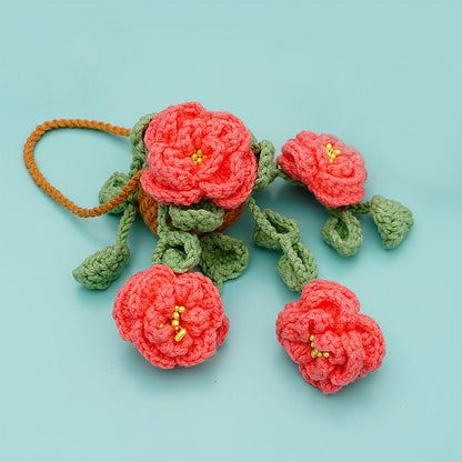 Crochet Peony Flower Basket Car Hanging Pattern