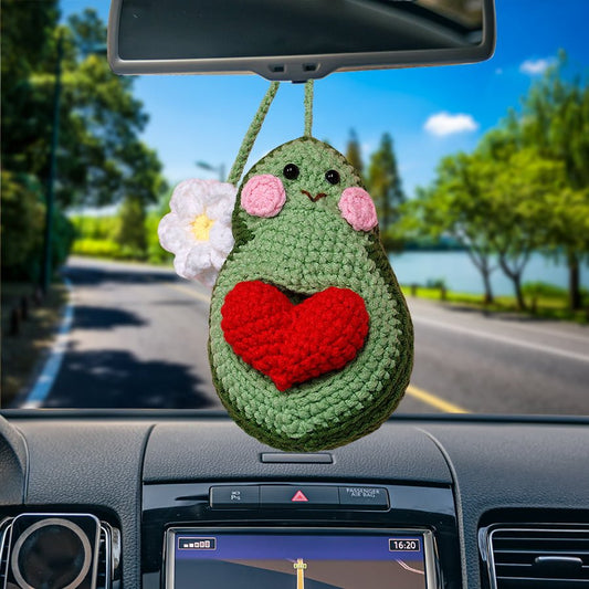 Avocado With Heart Shaped Beads Car Hanging Crochet