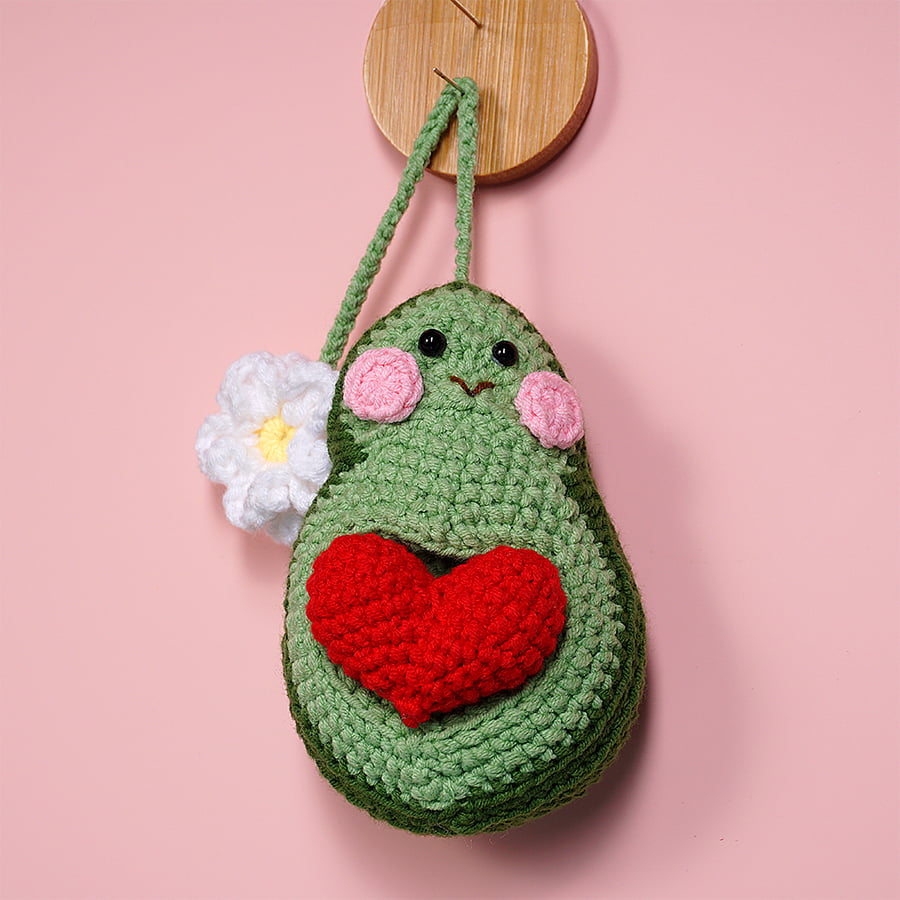 Avocado With Heart Shaped Beads Car Hanging Crochet Pattern